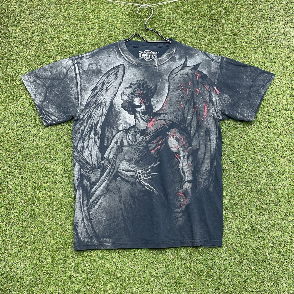 Vintage MMA Elite Shirt Mens Medium All Over Print Tapout Affliction Style AOP
